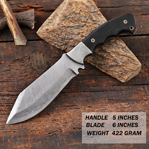 Cuchillo Bowie de Hoja Fija de Acero de Damasco Forjado a Mano con Funda, Cuchillo de Caza y Camping OEM Personalizado de Espiga Completa con Mango de Micarta - Product Image 2