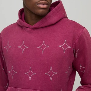Custom 400GSM Men's <b>Hoodie</b> with Full <b>Rhinestones</b> and Boxy Fit Acid Wash Custom <b>Rhinestone</b> <b>Hoodie</b> - Product Image 4