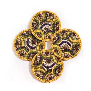 Handmade Ethnic Buddhism Seed <b>Bead</b> Embroidery <b>Coaster</b> - Product Image 2