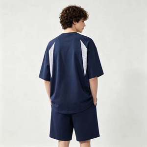 T-shirt à manches courtes pour homme, bleu marine, surdimensionné, avec imprimé géométrique, col rond, jersey en coton, décontracté - Product Image 1