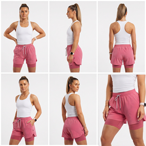 Shorts Deportivos de Doble Capa con Cordón Ajustable para Mujer, Secado Rápido, Compresión, Shorts Interiores para Yoga, Cintura Media, Corte Regular - Product Image 6