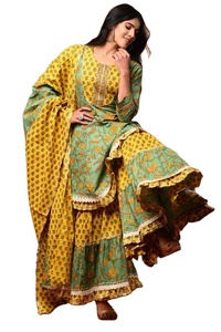 Robe Anarkali Kurta / Kurti Garara pour femme, en coton pakistanais, anti-humidité, protection solaire, longueur genou, pour mariage et fête - Product Image 2