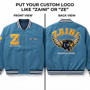 Blouson bomber en twill de polyester 240 GSM bleu clair avec logo brodé en chenille personnalisé et bordure en tricot premium - Product Image 1