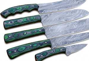 Juego de Cuchillos de Cocina de Acero Damasco Forjado a Mano, 5 Piezas, Mango de Madera Pakkawood Verde - Product Image 6