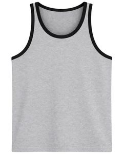 Camiseta sin mangas para hombre, color gris oscuro personalizado con ribete en negro, chaleco de algodón de color sólido, informal, para verano, gimnasio, entrenamiento, fitness. - Product Image 1