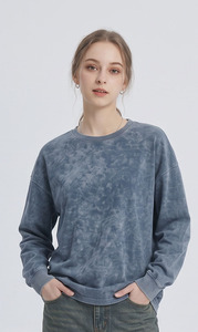 เสื้อสเวตเชิ้ตคอกลมทรงโอเวอร์ไซส์สำหรับผู้หญิง ผ้าฝ้ายฟอกสีพื้น แขนสั้น ทรงปกติ ผ้าถักฟอกสีแบบแอซิดวอช เป็นมิตรต่อสิ่งแวดล้อม เหมาะสำหรับฤดูร้อน - Product Image 5