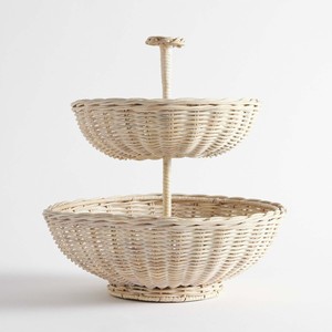 Counter decor & storage hand-made rattan 2 tier fruit basket stand square holder <b>rack</b> stands - Product Image 4
