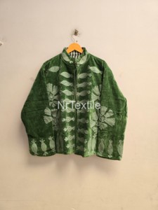 Blazer Verde Terciopelo Bordado con Cuello Mao, Manga Larga, Sin Cierre, Estampado Floral, Chaqueta para Mujer, Ropa de Otoño - Product Image 1
