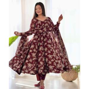 ชุดเดรส Anarkali สำหรับงานปาร์ตี้ ไซส์ XS สวยงาม พร้อมจี้และผ้าคลุมไหล่ - Product Image 1