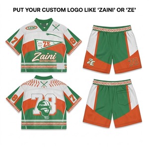 Men <b>Mesh</b> Jersey <b>Short</b> Set 120g Premium Polyester Breathable Green Orange White Panels Custom Heat-Transfer Logo Drawstring - Product Image 1