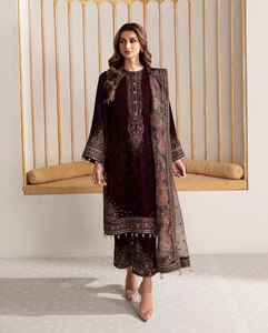 DESIGNER VELVET EMBROIDERY SEQUENCE WORK <b>TOP</b> PALAZZO WITH DUPATTA MAROON 74101 - Product Image 1