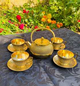 Luxury Brass <b>Tea</b> <b>Set</b> with Teapot, Cups, Saucers and Serving Tray – Traditional Indian Handcrafted Brass <b>Tea</b> & Coffee <b>Set</b> - Product Image 6