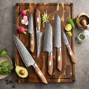 Ensemble de couteaux de cuisine en acier au carbone forgé à la main, 6 pièces, qualité supérieure, couteaux à fruits et légumes, manche en bois ambidextre - Product Image 5