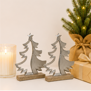 Handmade Metal Christmas <b>Tree</b> Sculpture With Natural Wooden Base Elegant Silver Aluminum <b>Tabletop</b> Decoration For Home Decor - Product Image 6