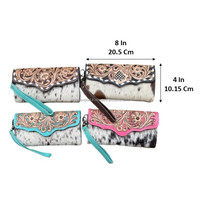 Tas Dompet Kulit Sapi Asli Buatan Tangan dengan Tali Pergelangan Tangan, Motif Bunga Elegan, Desainer, untuk Wanita, Expo Maret 2026