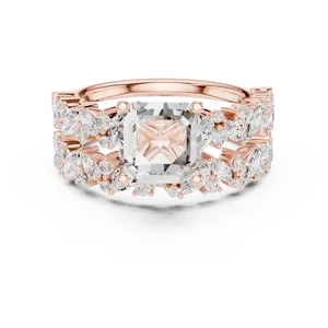 2ct Asscher Cut Lab Grown Diamond Engagement <b>Ring</b> 18K Solid Gold Marquise Cluster <b>Split</b> Shank IGI Certified VVS E-F <b>Ring</b> - Product Image 3