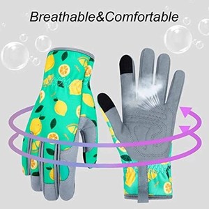 Gants de jardinage respirants pour femmes, imprimé citron, paume en cuir synthétique, gants de travail durables, compatibles écran tactile, vente en gros - Product Image 2