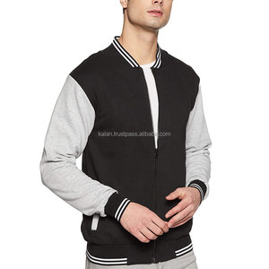 Chaqueta Varsity Negra y Gris para Hombre con Cierre de Cremallera, Estilo Sudadera Casual con Cuello Alto para Otoño - Product Image 1