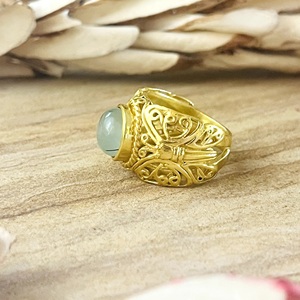 Unique Design Boho Butterfly Tribal Brass Prehnite <b>Ring</b> Women 18k Gold Plated Vintage <b>Statement</b> Wholesale/OEM/ODM Bohemian - Product Image 4