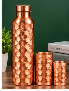 Modern <b>Vintage</b> Hammered Copper Water <b>Bottle</b> and Two Tumblers 3 Piece Drinkware Set - Product Image 2