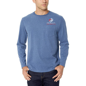 T-shirt décontracté à manches longues pour homme avec poche poitrine – T-shirt athlétique en mélange de coton doux, haut bleu coupe ajustée pour un usage quotidien - Product Image 1