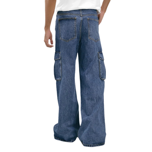 Pantalones vaqueros casuales de algodón para hombre, corte acampanado, con bolsillos laterales, cierre de botones, pierna ancha, tiro medio, lavado frontal, venta al por mayor - Product Image 2