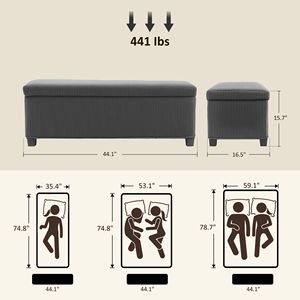 Pouf in Velluto a Coste Grigio da 44 Pollici con Coperchio Contenitore e Gambe, Panca per Fondo Letto, per Casa, Ufficio, Ingresso, Hotel, Camera da Letto e Soggiorno - Product Image 3