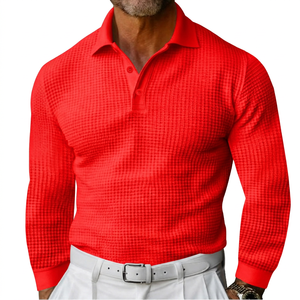 Men's Long Sleeve Knitted <b>Polo</b> <b>Shirt</b> Solid <b>White</b> Breathable Smart Casual Style Regular Fit Cotton Fabric - Product Image 2