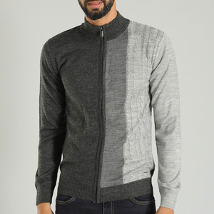 Cardigan tricoté ajusté pour homme, col montant décontracté, fermeture éclair intégrale, en acrylique et laine, idéal pour l'hiver - Product Image 3