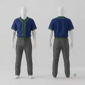 Conjunto de Uniforme de Béisbol Personalizado para Hombre, Camiseta y Pantalones a Rayas Azul Verde, Transpirable, Corte Regular, Manga Corta, para Todas las Temporadas - Product Image 1