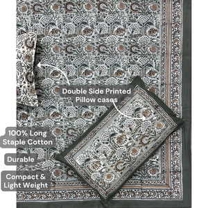 Premium Jaipur Hand Block Print Non Toxic Dye Bedsheet <b>King</b> <b>Size</b> Pure Cotton 108x90 Inches Breathable Skin Flowers Hospital - Product Image 4