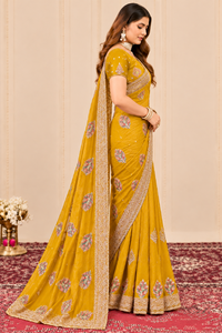Sari en velours satiné émeraude de qualité supérieure, broderie florale, bordure Jarkan Swarovski, tenue de mariage traditionnelle pour femmes, style Inde Pakistan - Product Image 5