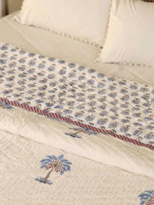 Bohemian Printed Cotton <b>Quilt</b> Handmade Blue Palm Pattern All-Season Home Decor <b>Bedding</b> Set - Product Image 2