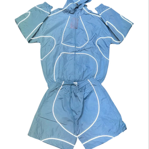 Custom Men's Reflective Nylon Windbreaker <b>Tracksuit</b> Streetwear Set With Casual Embroidered Jacket Reflective Street Style - Product Image 1