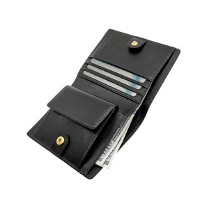 Hot Unisex Bi-fold <b>Card</b> Coin Castello Italian Genuine Leather Minimalist Flag Embroidery & <b>Embossed</b> Logo Black Short Polyester - Product Image 5