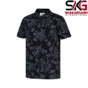 <b>Men's</b> Short Sleeve Polo <b>Shirt</b> Floral <b>Skull</b> Print Knitted Regular Fit Casual Golf Tee OEM Custom Logo - Product Image 1