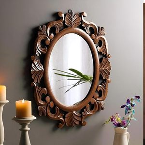 Marco de Espejo Ovalado de Madera Hecho a Mano, Estilo Art Deco, Ecológico, Tallado, Espejo Decorativo de Pared para Sala de Estar, Pasillo, Baño - Product Image 3