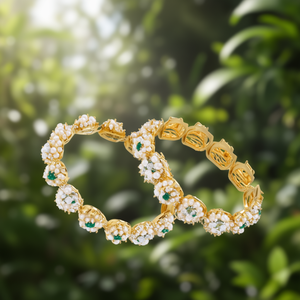 Matte Gold Bangle Set 2-Piece with Freshwater Pearl and Bezel Setting - Product Image 3