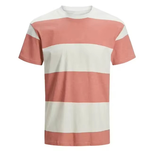 <b>Men's</b> <b>Striped</b> Short <b>Sleeve</b> T-<b>Shirt</b> Regular Fit O-Neck Knitted Casual Top - Product Image 1