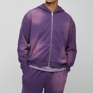 Men's Purple Gradient Dip Dye Hoodie Set Full Zip Casual Tracksuit With Side Pockets Regular Fit Autumn Wear - Product Image 5