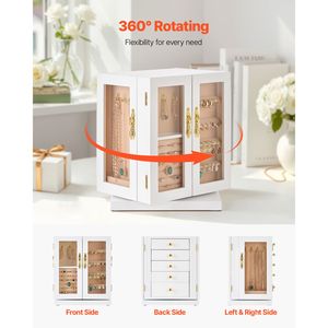 Organizzatore di Gioielli in Acrilico con 5 Cassetti Spaziosi e 4 Ganci per Collane su Ogni Lato (Rotazione a 360°) - Product Image 3