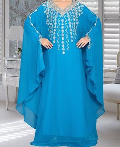 Robe Abaya Longue Brodé Bleu Royal à Manches Longues pour Femme, Style Moyen-Orient Modeste, en Polyester, Grande Taille, Col Montant, pour Soirée - Product Image 2