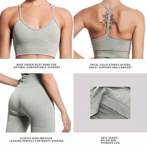 Seamless <b>Yoga</b> <b>Set</b> 2 Piece High Waist Crop Top Full Length Leggings Solid Color Strap V Neck Sport Wear for Women - Product Image 6