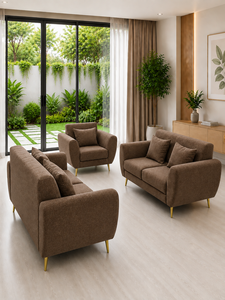 Sofá Esmeralda Minimalista 221 ROMA, Conjunto de Asientos Marrones, Patas de Acero Inoxidable, Diseño Moderno, Ecológico, Tela Personalizada, Sala de Estar - Product Image 2