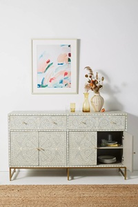 Modern Bone Inlay <b>Chest</b> of Drawers Handmade Wooden Cabinet with Floral Pattern - Product Image 2