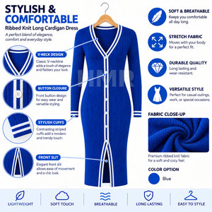 Ensemble tricoté HMR Sorority Sisterhood : Cardigan à col en V et manches longues, et robe longue sexy sans manches pour clubbing, élégante - Product Image 6