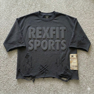 T-shirt personnalisé rose Rexfit Sports, streetwear surdimensionné, col rond pour homme, imprimé vintage délavé et usé - Product Image 6