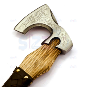 Custom Forged Carbon Steel Viking Style Axe <b>Bearded</b> Axe Rose Wood Tomahawk Premium Leather Sheath Best Gift Premium Hammer Axe - Product Image 4