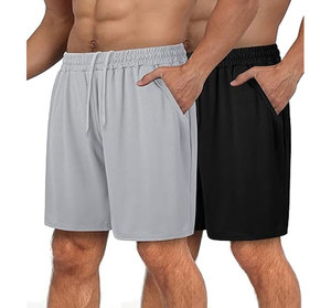 Shorts de sport personnalisés pour hommes, lot de 2, shorts décontractés pour l'entraînement, shorts de gym gris et noir unis - Product Image 2