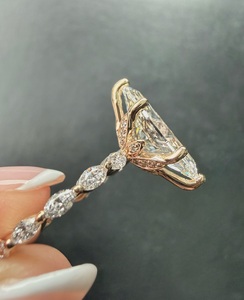 3.5 Carat Marquise Lab grown <b>Diamond</b> Engagement <b>Ring</b>, Pave Band 14k Yellow Gold <b>Ring</b>, Igi Certified. - Product Image 3